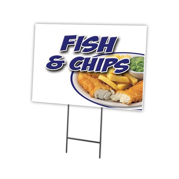 Signmission Fish & Chips Yard Sign & Stake outdoor plastic coroplast window, C-2436 Fish & Chips C-2436 Fish & Chips - main
